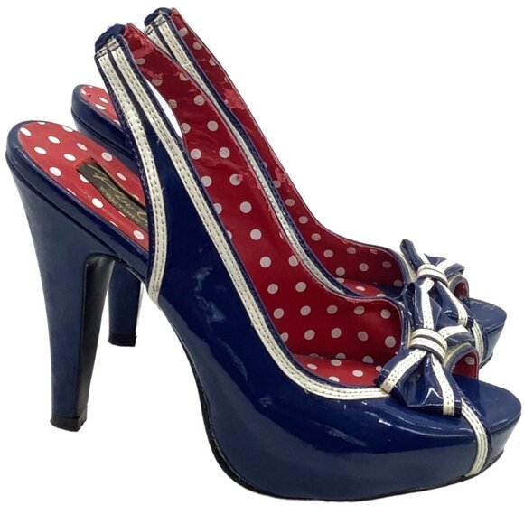 Pleaser Pin Up Couture Bettie 05 Platform Pumps 8 Slingback Peep Toe Faux Patent - Picture 3 of 8